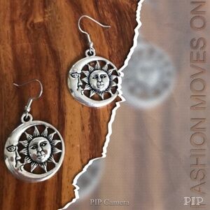 Pewter Sun & Moon Earrings
